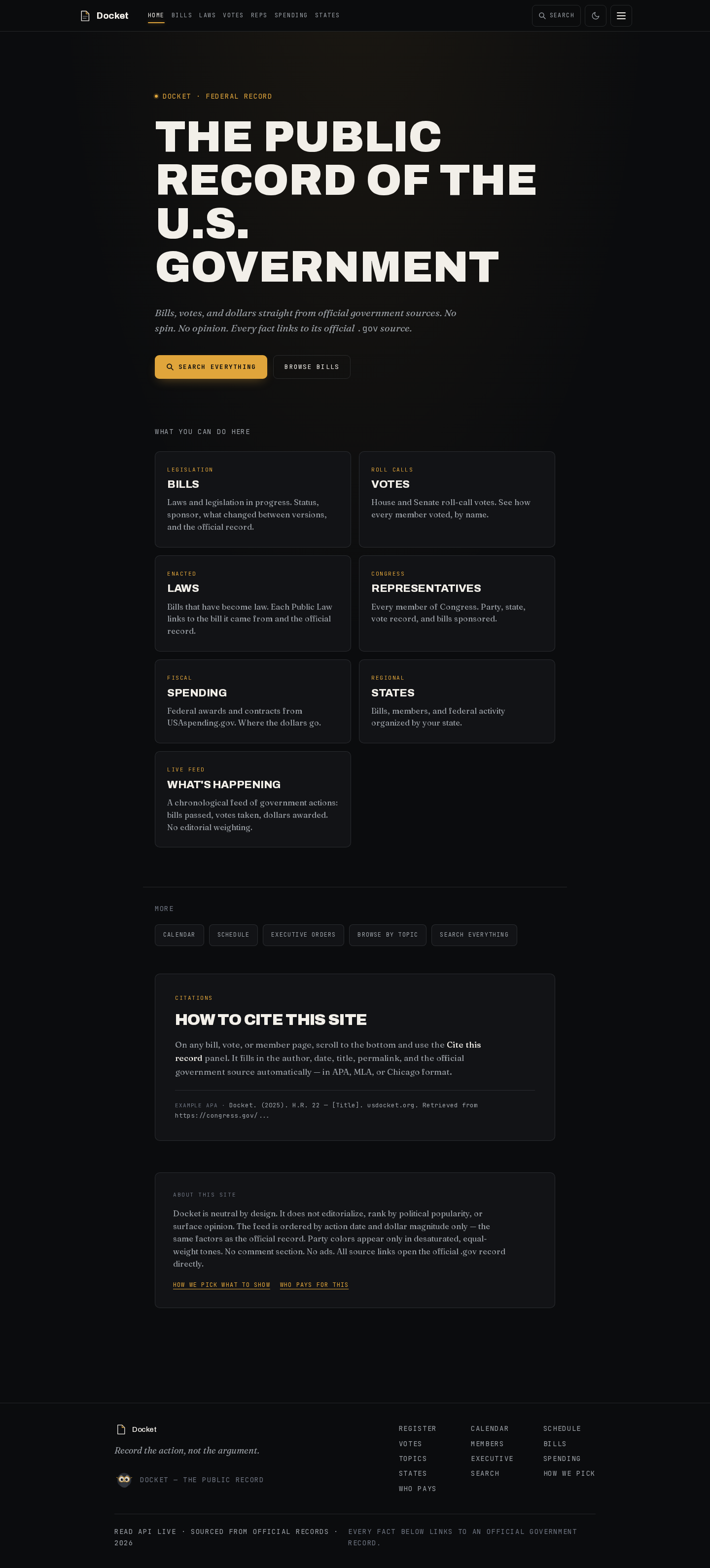 Docket home - dark mode